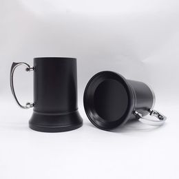 16 ounce Double Wall 18/8 matt black Stainless Steel Tankard beer mug high quality customer logo be free engraved SN4635