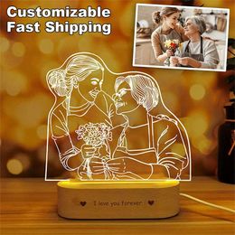 Drop Customised 3D Night Light Text And Pos Custom Kids Bedside Lamps Personalised Wooden Gift For The Bedroom Decor 220623