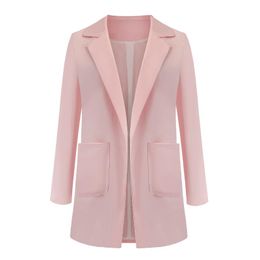 Women's Suits Blazers Fashion Women Solid Color Open Front Pockets Jacket Coat Long Office