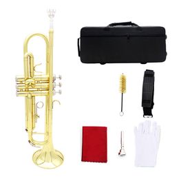Student Trumpet Professional Bb B Flat Trumpet Brass Material Musical Wind with Mouthpiece Gloves Cleaning Cloth Strap Case