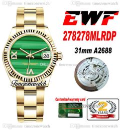 EWF 31mm 278278MLRDP ETA A2688 Automatic Womens Ladies Watch Malachite Diamond Dial 18K Yellow Gold Jubileesteel Bracelet Super Edition Timezonewatch A1