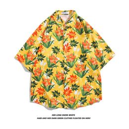 Men's Casual Shirts Mens Team Logo Floral Tropical Button Up Shirt Beach Vacation Short Sleeve Clothing Hawaiian Men FashionMen's