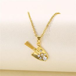 Pendant Necklaces Creative Gold Colour Shovel Crystal Necklace Charm Choker Women Men Stainless Steel Link Chains Gothic Jewellery GiftsPendant