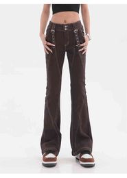 Women's Flared Jeans Brown Loose Denim Pants Bottom Straight High Waist Streetwear Vintage Fashion Vintage Harajuku Pants Jean Femm L220726