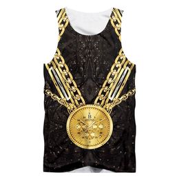 Summer Mens Vest Gold Chain Watch 3D Fashion Casual Unisex Tank Tops Loose Oversized Fitness Sleeveless Shirts 5XL 220623