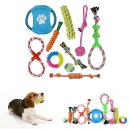 10PCSSet Cotton Rope Weaved Puppy Dog Chew Toys Flying Discs Ropes Pet Balls Interactive Y200330
