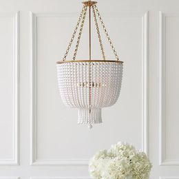 modern beaded chandelier UK - Pendant Lamps Modern Retro Round E14 LED Living Room Golden chrome Chandelier Transparent Crystal Lamp Wooden Bead Pearl ChandelierPendant