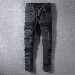 Fashion Streetwear Men Jeans Black Color Spliced Designer High Quality Hip Hop Denim Cargo Pants Big Size 2942 Biker Jeans Men T200614