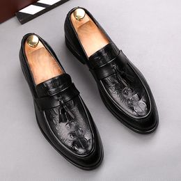 men fashion wedding party dress genuine leather tassels shoes slip-on driving shoe smoking slippers breathable summer laofers