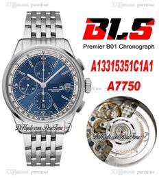 BLS Premier 42mm Eta A7750 Automatic Chronograph Mens Watch White Inner Blue Dial Stick Stainless Steel Bracelet A13315351B1A1 Super Edition Puretime 04l12