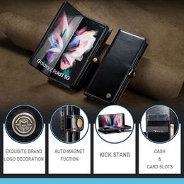 CaseMe003 Retro Leather Wallet Case For Samsung Z Fold 3 5G Card Slots Stand Cover