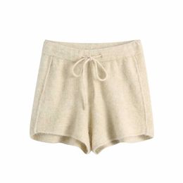 Women Knit Shorts High-waisted elastic drawstring waistband casual elegant Fashion Cosy Plain Woman shorts 210709