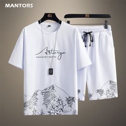 Summer Tracksuit Mens T shirt Sports Shorts Set Jogger Fashion Casual Harajuku Printed Male Sport Suit 220708