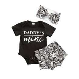Clothing Sets Infant Baby Boy Girl Short Sleeve Letter Tops Romper Snake Skin Shorts Outfit Sunsuit Summer Casual Clothes Set 3pcsClothing