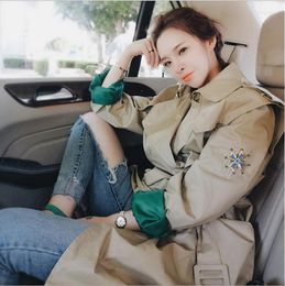 Women's Trench Coats Of 2022 Autumn Spring Fashion Bump Colour Embroidery Beaded Double-breasted Closed Show Thin Waist Long Coat Dust