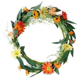 Decorative Flowers & Wreaths Floral Wreath Green Leaf Daisy Round Garlands For Front Door Wedding Pography Props Christmas Home DecorDecorat