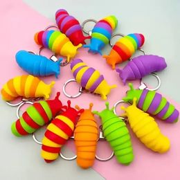 Finger Slug Snail Caterpillar Key Chain Relieve Stress Anti-Anxiety keyrings Squeeze Sensory Toys 0813