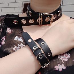 Chokers Punk Harajuku Collar Small Choker Necklace Big PU Leather Bracelet Goth 100% Handmade Neck Jewelry Wristband Sidn22
