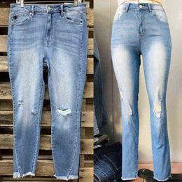 High Waist Jeans For Women Pants 2021 Fashion Vintage Ripped Denim Pants Worn White Mama Straight Pants For Women L220726