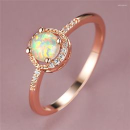 Wedding Rings Vintage Female White Opal Stone Ring Charm Rose Gold Colour Engagement Cute Round Zircon Thin For WomenWedding Edwi22