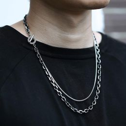 Chains Layered Gunmetal Stainless Steel Necklace For Men Boys Oxidized Box Cable Chain Punk Unique Design Party Jewelry TNS024Chains