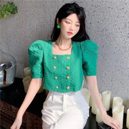 Women's Jackets Make The Net Price Of French Small Collar Short Jacket Summer Han Edition Female Embossing Hubble-bubble Sleeve Shirt Double