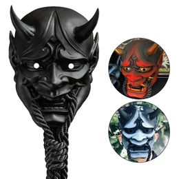 Adult Unisex Halloween Japanese Sealed Prajna Devil Hannya Noh Kabuki Demon Oni Samurai Full Face Mask Black Blue Red 220707