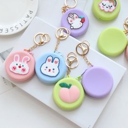 Coin Bag Keychains Silicone Round Purses Wallet Key Chains Rings Fashion Animal Rabbit Strawberry Bear Rainbow Peach Keyrings Accessories