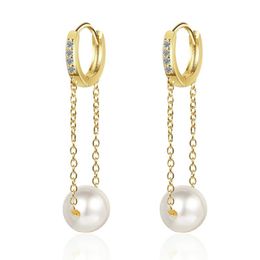 Hoop & Huggie Trendy Design S925 Silver Circular Small Earrings Women Simple Pearl Chain Pendant Party Earring Fashion JewelryHoop
