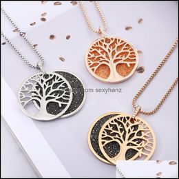 Pendant Necklaces Pendants Jewelry 2021 Trendy Tree Of Life Necklace For Woman Double Layer Black Golden Rhinestone Long Women Gift Drop D