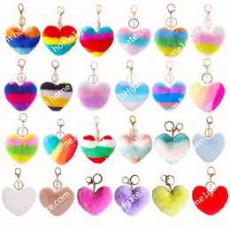 Plush Heart Shaped Pom Pom Keychain Wholesale Rainbow Pain Colour