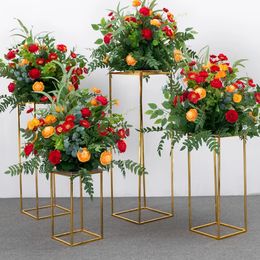 decoration New Gold Flower Vase Floor Vases Column Stand Metal Road Lead Wedding Table Centrepiece Flowers Rack Event Party imake068