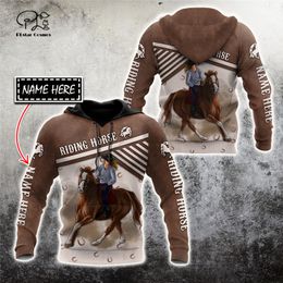 PLstar Cosmos 3DPrint est Personalised Name Riding Horse Unique Unisex Men Women Hrajuku Streetwear Hoodies Zip Sweatshirt 1 220713