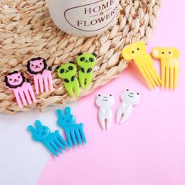 10pcs/set Animal Farm Mini Cartoon Fruit Fork Toothpick Bento Lunch for Children Decorative Plastic Stick Elephant Giraffe Eyes Card Packing Color by Random