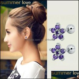 Stud Earrings Jewellery New Blue Flower Cz For Women Girls Cubic Zircon Sier Gold Colour Lip Rings Nails Earring Wedding Bridal Design Drop Del