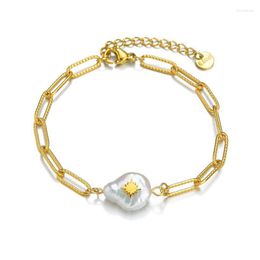 Charm Bracelets Baroque Pearl Bracelet Stainless Steel For Women Gold Metal Star Adjustable Chain Pulseras FemmeCharm Lars22