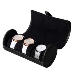 Watch Boxes & Cases Leather Box Holder For Watches Men Cylindrical Button Jewelry Organizer 3 Grids Home ShopWatch Hele22