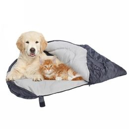 115x72cm Portable Dog Sleeping Bag Winter Warm Pet Dog Bed Waterproof Foldable Outdoor Camping Pet Bed Large Size Dogs Blanket 210401