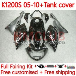 Fairings +Tank cover For BMW K1200 K 1200 S 1200S K1200S 05 06 07 08 09 10 Bodywork 153No.2 K-1200S 2005 2006 2007 2008 2009 2010 K1200-S 05-10 Motorcycle Body gloss black