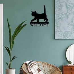 Black Cat #02: Kitten Welcome Sign - 12 inch Wide Metal Wall Art