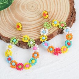 Stud Creative Round Hand Woven Flower Rice Beads Earring For Women Cute European Bohemian Aesthetic 2022 Jewellery AccessoriesStud Kirs22