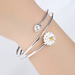 Silver Lotus Flower Bracelet Bangle For Women Wedding Jewelry Gifts Silver Flower Cuff Bangles