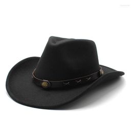 Wide Brim Hats Unisex Western Cowboy For Men Fedora Women Solid Color Jazz Hat Vintage Felt Panama Cap With Leather Belt Davi22