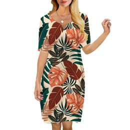 Women Dress Retro Rainforest Leaves Pattern 3D Printed VNeck Loose Casual Short Sleeve Shift Dress for Female Dresses 220616