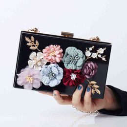 NXY Evening Bags Crossbody for Women Luxury High Quality Flowers Transparent Handbag Clutch Clear Acrylic Designer Ladies Purse 220510