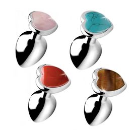 Jade Stone Bottom Pink Blue Metal Anal Beads Butt Plug Set 3 Sizes Small Large Couple Game sexy Stopper Toy Men Woman