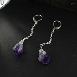 Dangle & Chandelier Witch Natural Purple Crystal Raw Stone Earring Healing Bridal Creative Goth Handmade Boho Jewellery Women GiftDangle Far