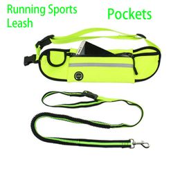 Dog Leashes bag Running Jogging Puppy Lead Collar bag Sport Waist Leash French Bulldog Long Rope Dog Collar training Accessories 201101