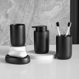 Bathroom Accessories Liquid Soap Dispenser Black Ceramic Toothbrush Holder Cup Dish Shampoo Bottle 220523