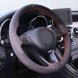 Suede Car Steering Wheel Cover Universal 38Cm Diy Braid Cover For Steering Wheel Sweat Absorbent Nonslip For Kia Vw Etc J220808